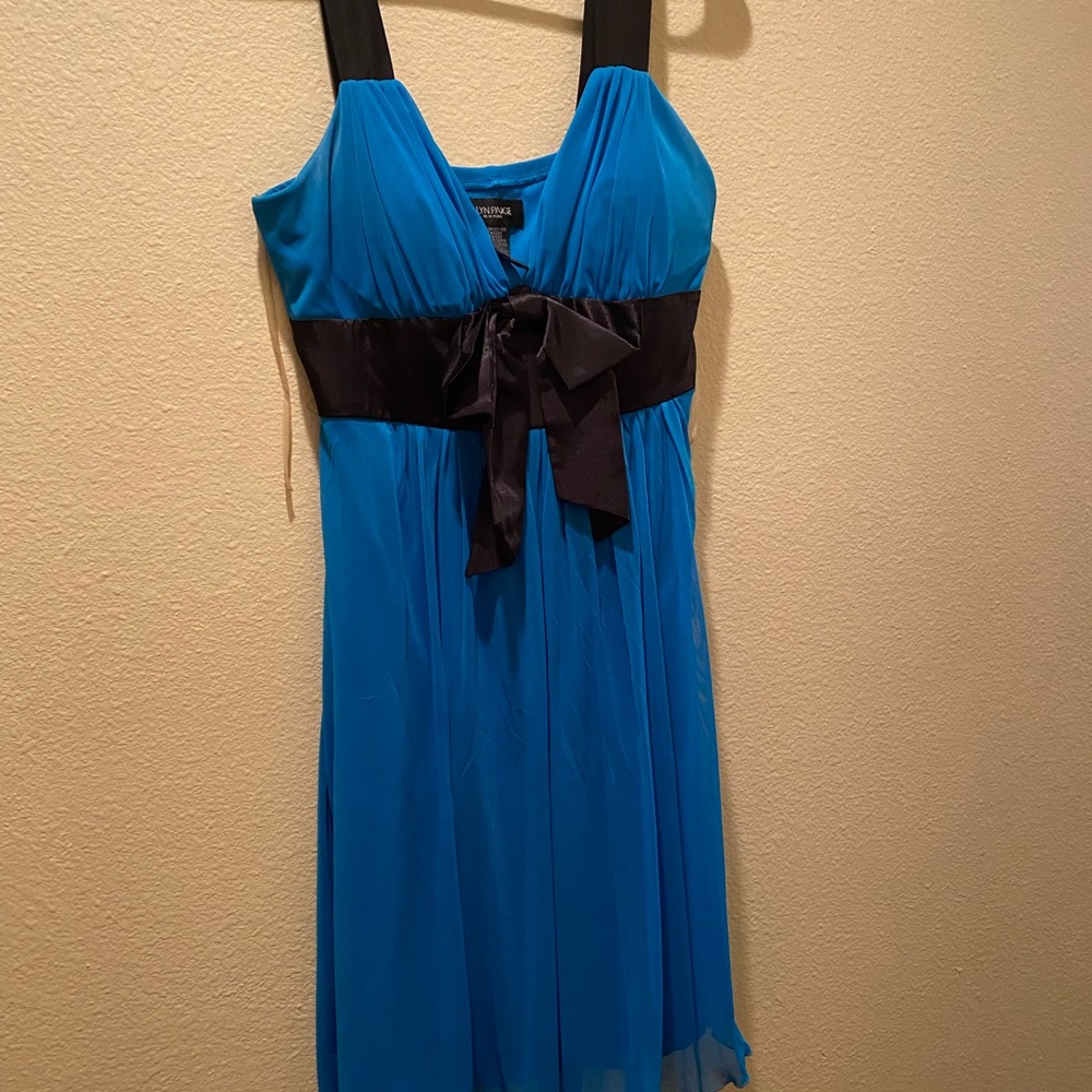 Blue Prom Dress with black bow